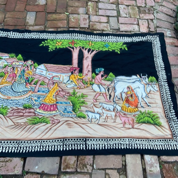 Indian tapestry painted and embellished with sequins - Picture 1 of 10